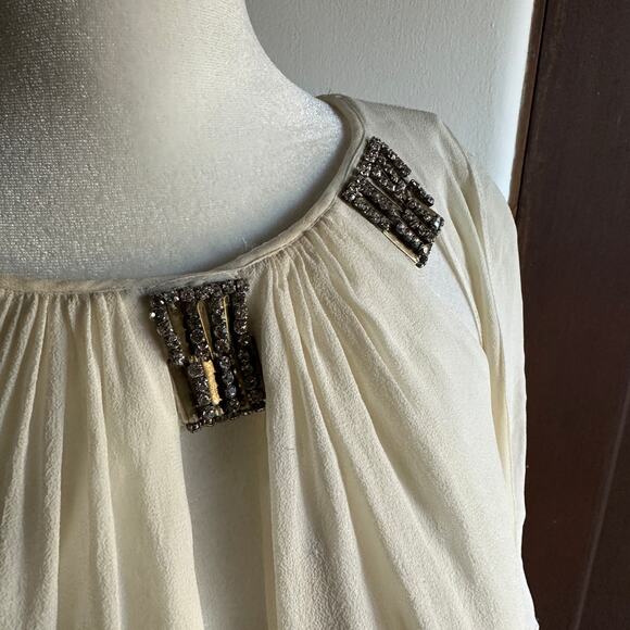 BADGLEY MISCHKA Collection Cream Jeweled Neck Ruffle Dress Little white Small - Picture 3 of 5